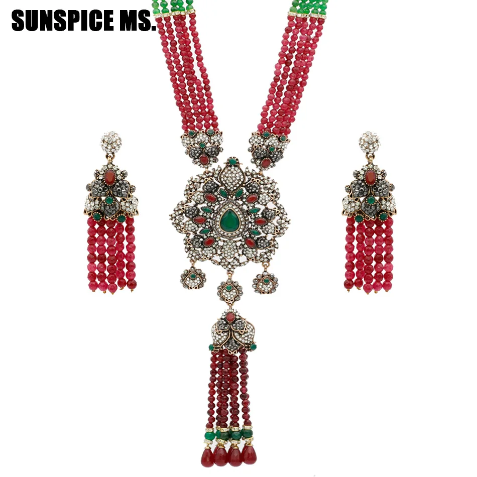 SUNSPICE-MS Morocco traditional Crystal Pendant Necklace Drop Earring Set For Women Handmade Natural Stone Beads Wedding Jewelry
SUNSPICE-MS Morocco traditional Crystal Pendant Necklace Drop Earring Set For Women Handmade Natural Stone Beads Wedding Jewelry
