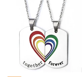 Hot Sale Collares 2pcs/pair Couple Necklace Pendant Stainless Steel Rainbow Heart Wedding Jewelry Free 2 Chains Ppn-026 | Украшения и