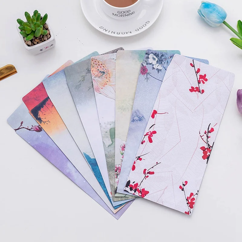 

10Pcs/Pack New Chinese Classic Painting Mini Greeting Card Postcard Birthday Letter Envelope Gift Card Set Message Card