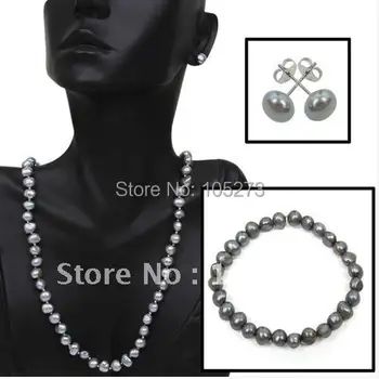Amazing Pearl Jewelry Set AA8-9MM S925 Sterling Silvers Gray Freshwater Pearl Necklace Bracelet Earring Set New Free Shipping
Amazing Pearl Jewelry Set AA8-9MM S925 Sterling Silvers Gray Freshwater Pearl Necklace Bracelet Earring Set New Free Shipping