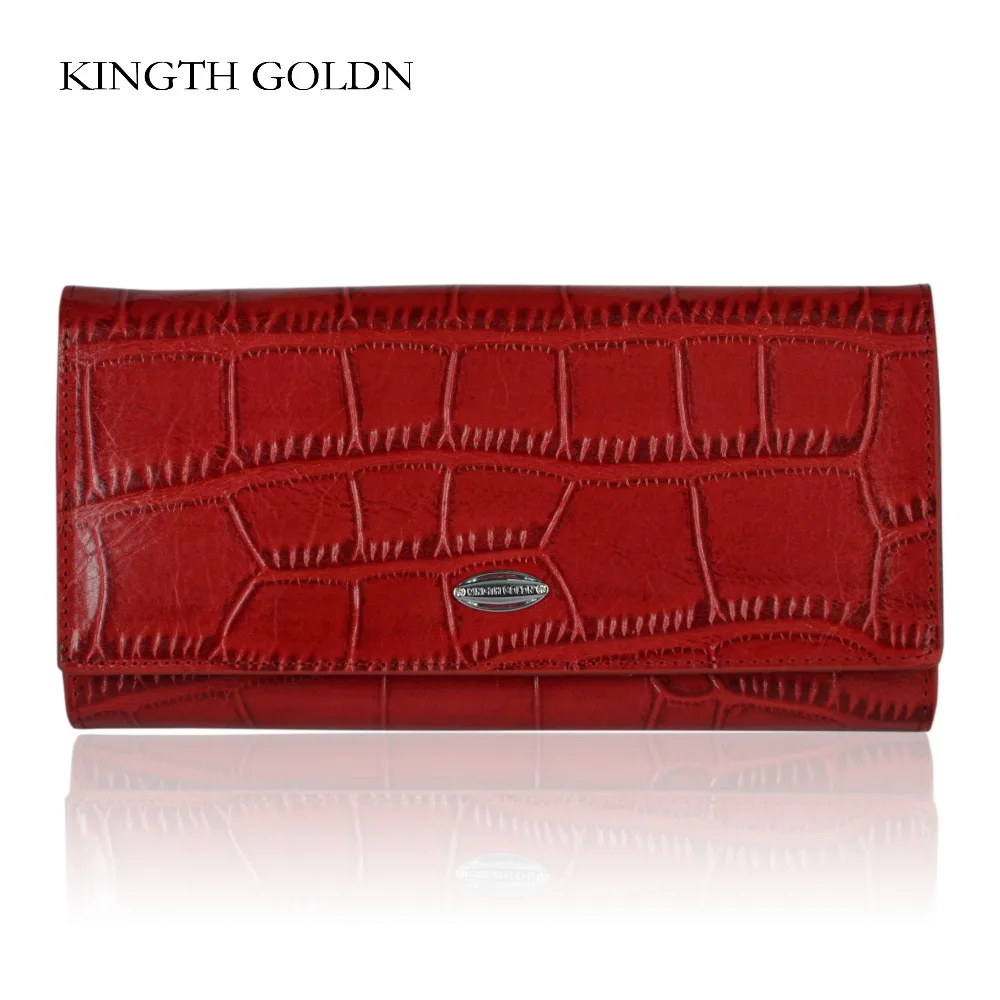 KINGTH GOLDN Fashion Genuine Leather W Women Long Purse Female Hasp Wallet Money Woman Card Holder Purse