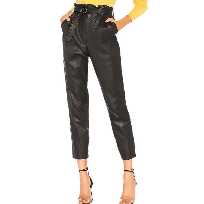 Black Leather Pants Women High Waist Bandage Belt Pencil Pant Ladies Party Cigaratte Trousers For Women
Black Leather Pants Women High Waist Bandage Belt Pencil Pant Ladies Party Cigaratte Trousers For Women