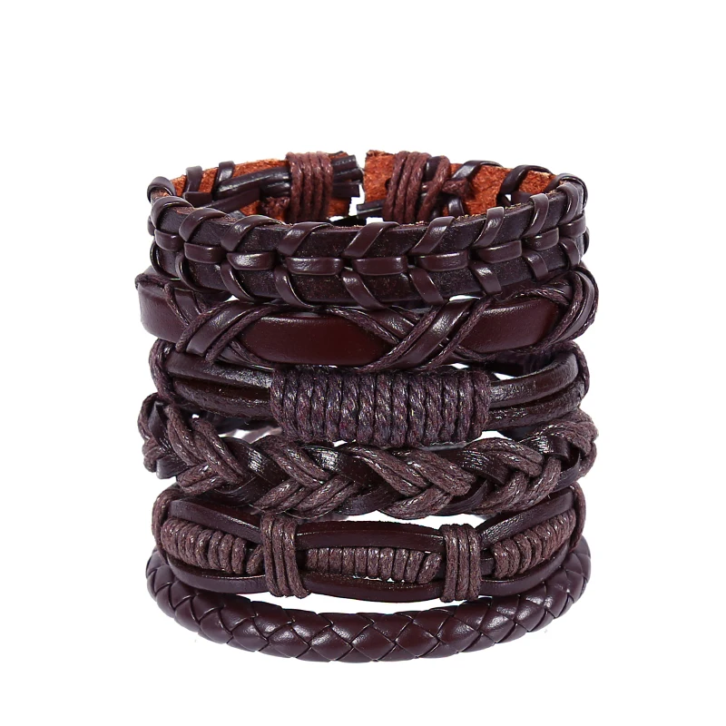6pcs/set wholesale hippie punk dark brown Leather macrame wax cord rope knot wrap Layers stackable wide Bracelet Bangles for man
6pcs/set wholesale hippie punk dark brown Leather macrame wax cord rope knot wrap Layers stackable wide Bracelet Bangles for man