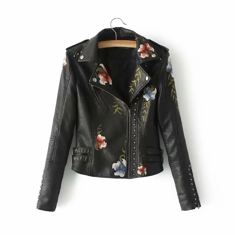 2019 Women Winter Autumn Faux Soft Leather Jacket Embroidery Floral Faux Leather Jacket Pu Motorcycle Epaulet Zipper Outerwear
2019 Women Winter Autumn Faux Soft Leather Jacket Embroidery Floral Faux Leather Jacket Pu Motorcycle Epaulet Zipper Outerwear