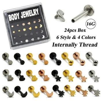 24pcs Stainless Steel Shaped 16G Labret Lip Ring Monroe Stud Body Retainer Tragus Cartilage Ear Helix-Star Moon Heart Sun Ball
24pcs Stainless Steel Shaped 16G Labret Lip Ring Monroe Stud Body Retainer Tragus Cartilage Ear Helix-Star Moon Heart Sun Ball