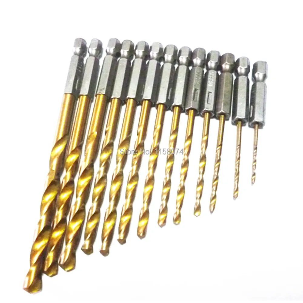 13pc HSS HIGH SPEED STEEL DRILL BIT SET HEX SHANK BITS - TITANIUM COATED NEW