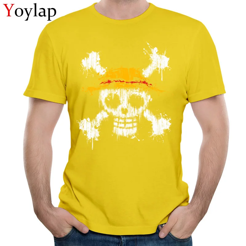 100% Cotton T Shirts for Male Short Sleeve Print Tops T Shirt New Arrival Fall Custom One piece skull O Neck Tee Shirt yellow