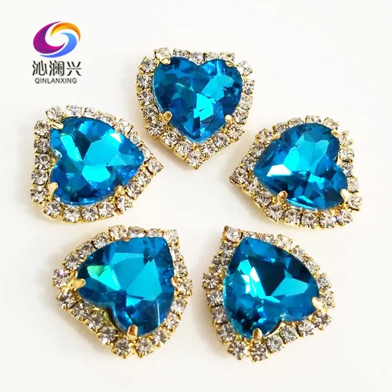 

Gold bottom Lake blue heart shape Crystal glass buckle,sew on rhinestones for Diy/jewelry accessories 12mm/14mm/18mm 10pcs