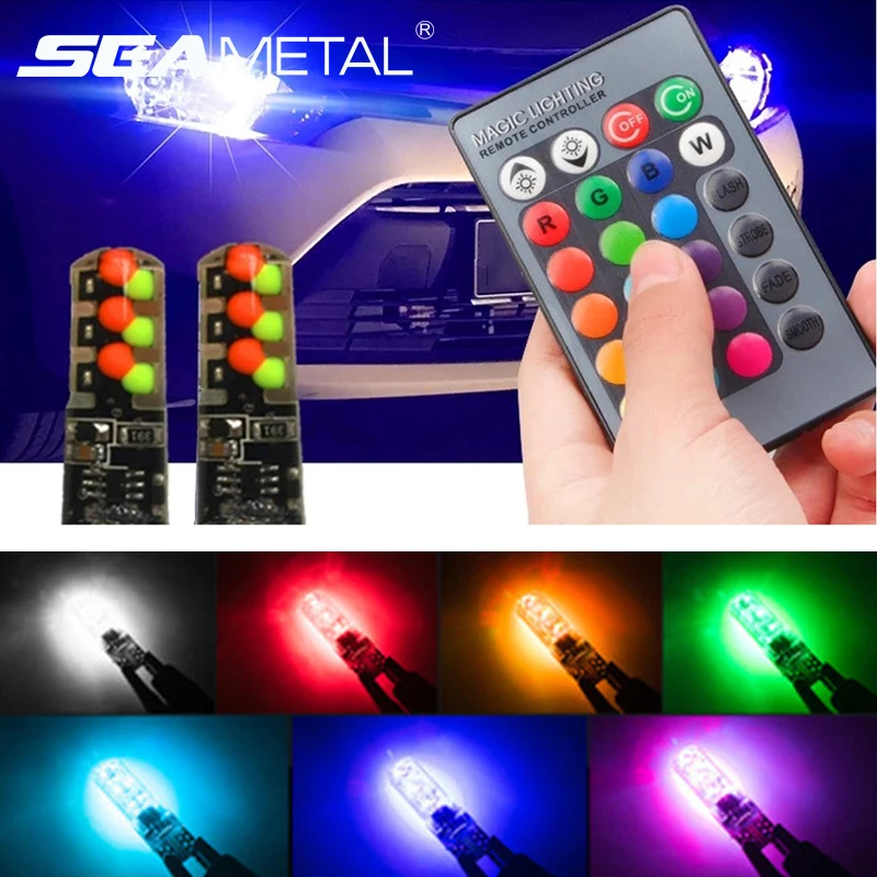 2pcs Car RGB LED 12V T10 Light W5W Lamp Headlight Wireless Remote Control Auto Atmosphere Lights Bulb Kit Car Goods Accessories
2pcs Car RGB LED 12V T10 Light W5W Lamp Headlight Wireless Remote Control Auto Atmosphere Lights Bulb Kit Car Goods Accessories