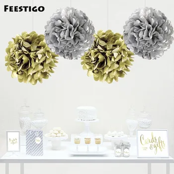 Feestigo 9pcs 20cm/25cm/30cm Paper Pom Pom Hanging Decorations Gold Silver Tissue Paper Flowers Wedding Event Party Decoration
Feestigo 9pcs 20cm/25cm/30cm Paper Pom Pom Hanging Decorations Gold Silver Tissue Paper Flowers Wedding Event Party Decoration