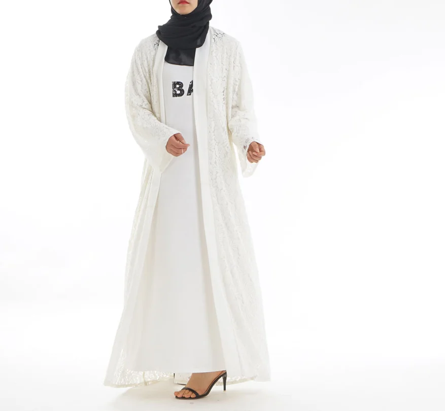White Carved Lace Muslim Dress Abaya Islamic Women Malaysia Jilbab Djellaba Robe Musulmane Turkish Baju Open Kimono Kaftan | Тематическая