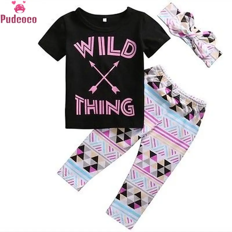 Комплект одежды для маленьких девочек 3 шт. футболка с надписью и длинные штаны