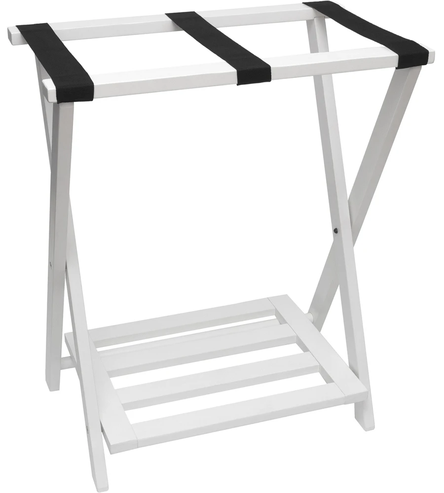 Lipper International 502W Right Height Luggage Rack with Shoe Rack - White finish