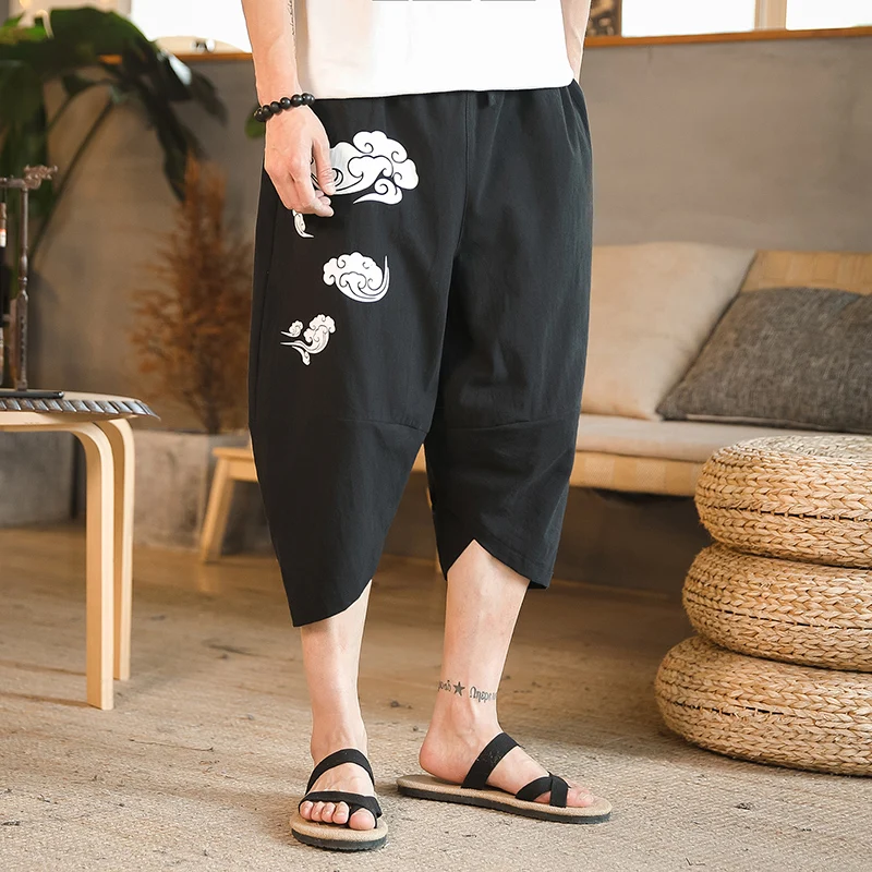 Chinese Style Calf-Length Pants Cloud Printing Men's Pants Elastic Waist Large Size Black Gray Calf-Length Pants
Chinese Style Calf-Length Pants Cloud Printing Men's Pants Elastic Waist Large Size Black Gray Calf-Length Pants