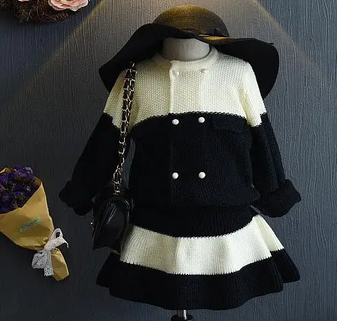 2016 new brand fashion big black and white knitted wool cardigan children knitted skirt suit 2pcs clothes sets for2-7years old 2016 new brand fashion big black and white knitted wool cardigan children knitted skirt suit 2pcs clothes sets for2-7years old<br><br>Aliexpress
