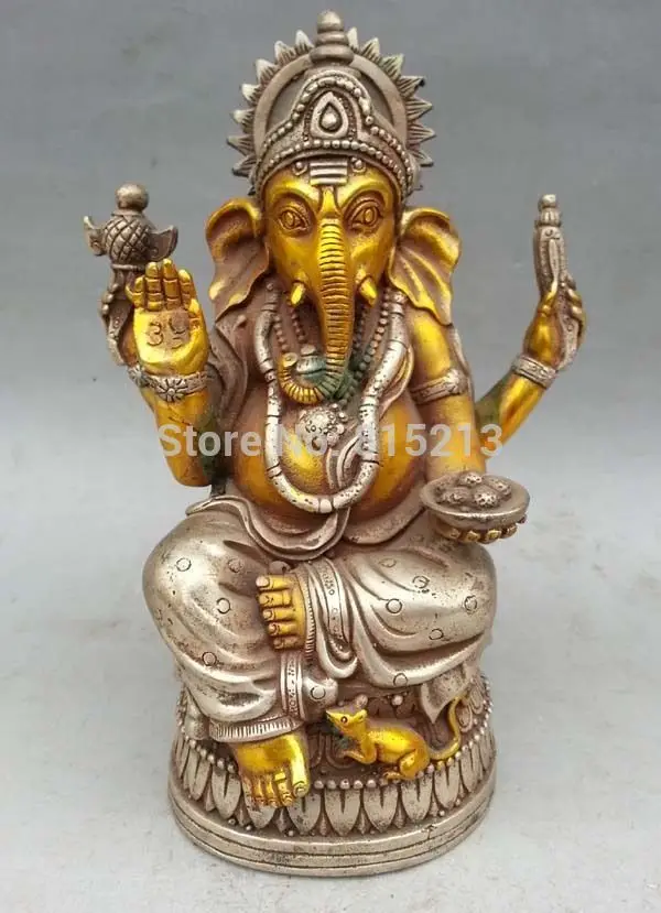 bi001342 6.7" Tibet Tibetan Gilt Silver Bronze Elephant Headed God Ganesh Statue
bi001342 6.7" Tibet Tibetan Gilt Silver Bronze Elephant Headed God Ganesh Statue