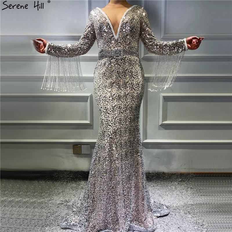 Dubai Luxury Long Sleeves Tassel Evening Dresses 2019 V-Neck Beading Sequined Sexy Evening Gowns Serene Hill BLA60770
Dubai Luxury Long Sleeves Tassel Evening Dresses 2019 V-Neck Beading Sequined Sexy Evening Gowns Serene Hill BLA60770