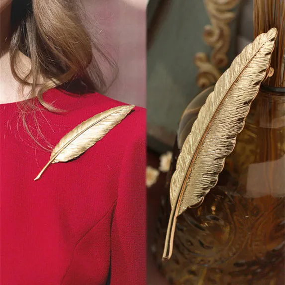 SHUANGR Wholsale Women Fashion Lovely Dress Sweater Accessories Simple Leaf Delicate Brooches Gold Color Feather Brooch pins
SHUANGR Wholsale Women Fashion Lovely Dress Sweater Accessories Simple Leaf Delicate Brooches Gold Color Feather Brooch pins