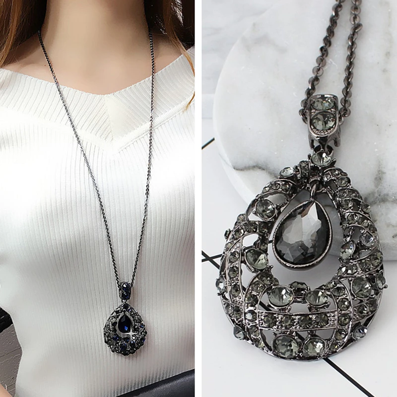 C New Arrival Women Trendy Retro Necklace Solid Color Girl Boho Crystal Pendant Shining Jewelry Accessories Hot Sales Neck Chain | Украшения