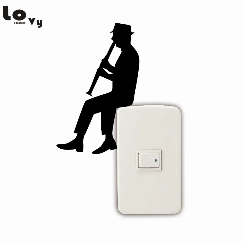 

Cartoon Man Playing Clarinet Silhouette Light Switch Sticker Classical Music Vinyl Wall Stickers Home Decor