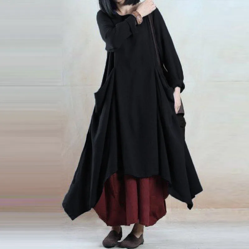 Oversized ZANZEA Women Spring O Neck Long Sleeve Cotton Linen Dress Pockets Loose Solid Asymmetric Hem Pleated Flare Vestido
Oversized ZANZEA Women Spring O Neck Long Sleeve Cotton Linen Dress Pockets Loose Solid Asymmetric Hem Pleated Flare Vestido