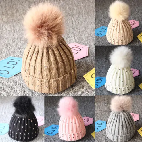Вязаные шапки с помпоном для новорожденных мальчиков и девочек зимние теплые