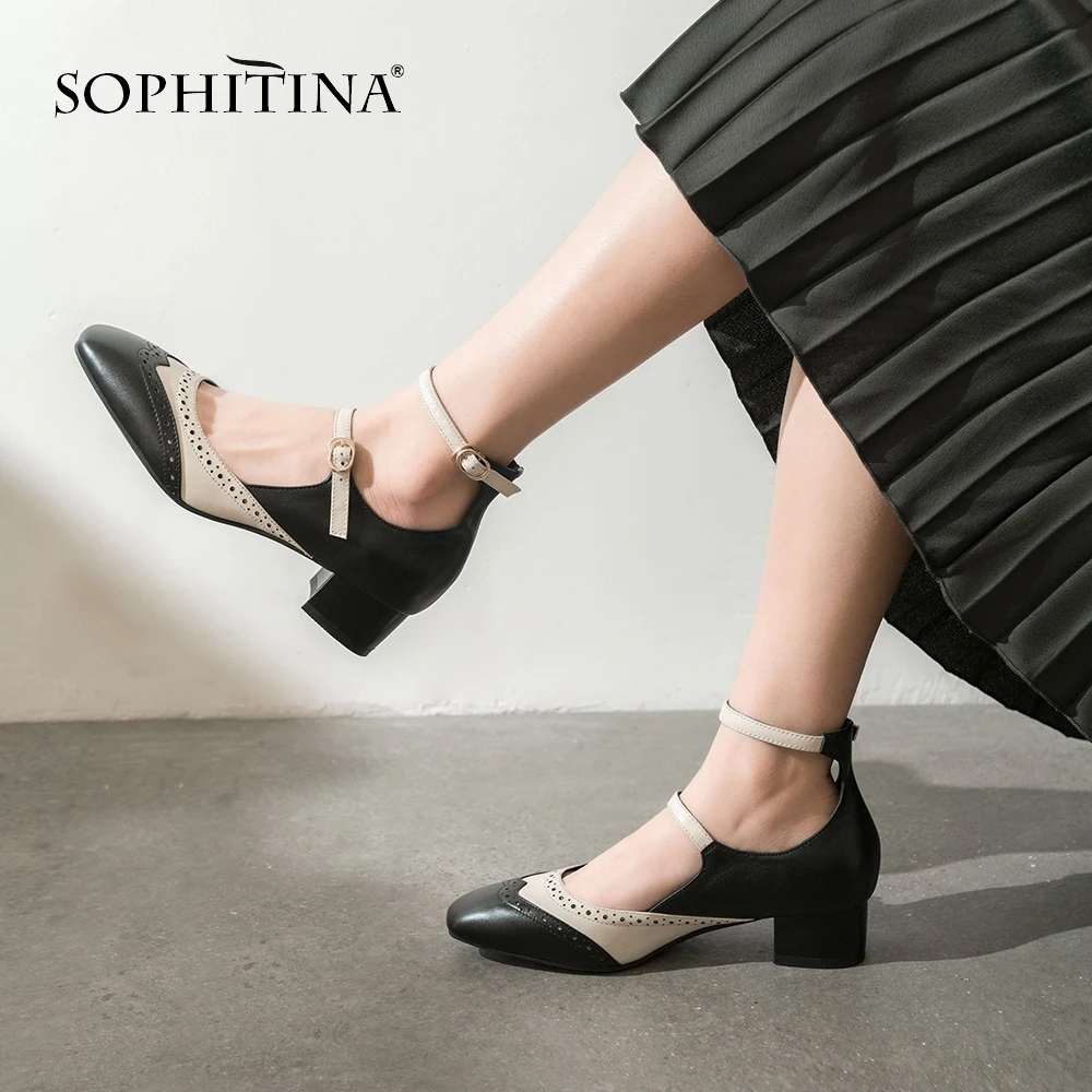 SOPHITINA Low Heels Women's Mary Janes Shoes Round Toe Square Heel Genuine Leather Pumps Fretwork Buckle Strap Sweet Pumps PO128
SOPHITINA Low Heels Women's Mary Janes Shoes Round Toe Square Heel Genuine Leather Pumps Fretwork Buckle Strap Sweet Pumps PO128