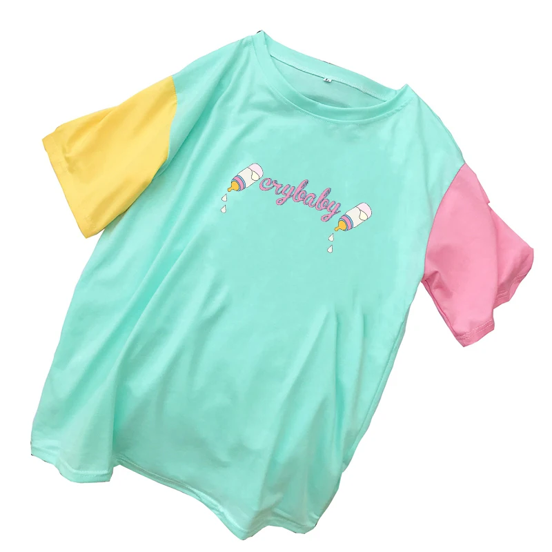 Summer New Women T Shirt Casual Harajuku Kawaii Feeding Bottle Printed Tee Shirt Femme Mutlicolor Patchwork Cotton Cry Baby Tops 
Summer New Women T Shirt Casual Harajuku Kawaii Feeding Bottle Printed Tee Shirt Femme Mutlicolor Patchwork Cotton Cry Baby Tops