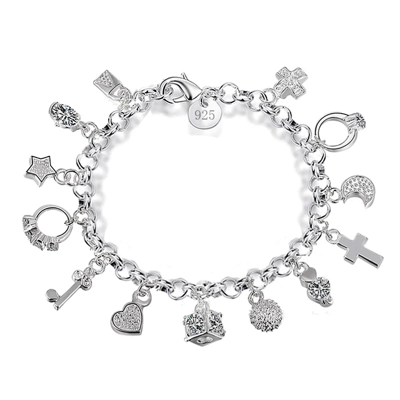1Pc 13 Pendants Bracelet Silver Color Charm Bangle Bracele For Women Fashion with Love Heart
1Pc 13 Pendants Bracelet Silver Color Charm Bangle Bracele For Women Fashion with Love Heart