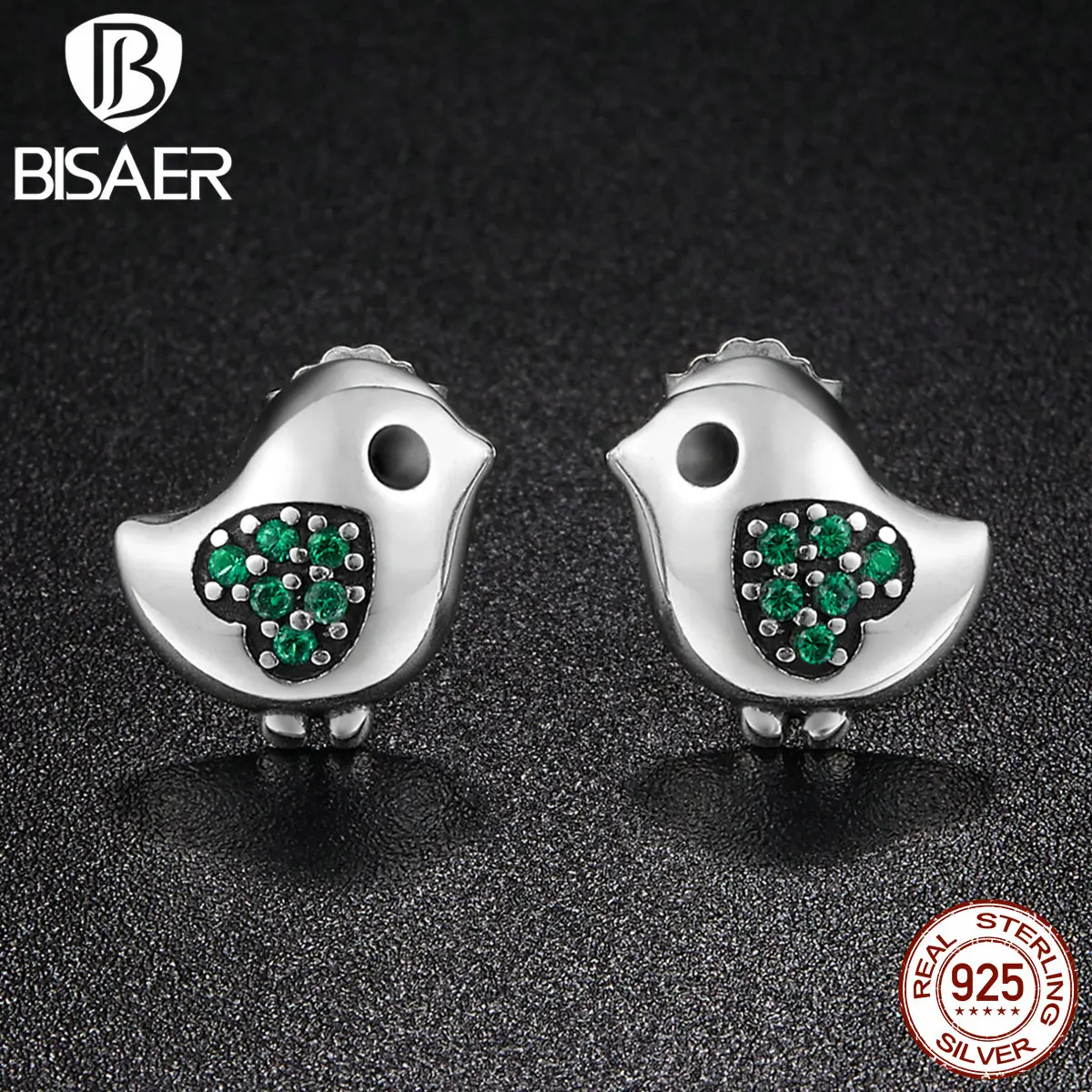 BISAER High Quality 925 Sterling Silver Animal Charms Bird with Green Heart Zircon Stud Earrings for Women Jewelry HSE079
BISAER High Quality 925 Sterling Silver Animal Charms Bird with Green Heart Zircon Stud Earrings for Women Jewelry HSE079