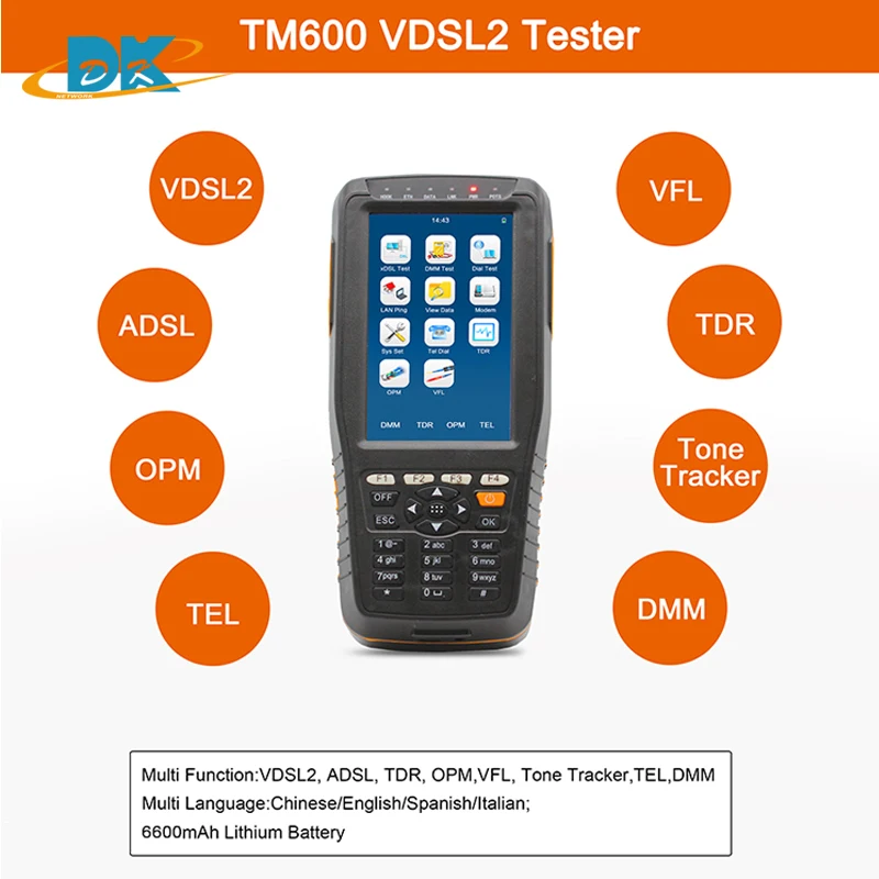 TM-600 VDSL VDSL2 Tester for xDSL Line test and Maintenance Tools ADSL VDSL2 DMM,ADSL/VDSL2/OPM/ VFL/TDR Function/
TM-600 VDSL VDSL2 Tester for xDSL Line test and Maintenance Tools ADSL VDSL2 DMM,ADSL/VDSL2/OPM/ VFL/TDR Function/