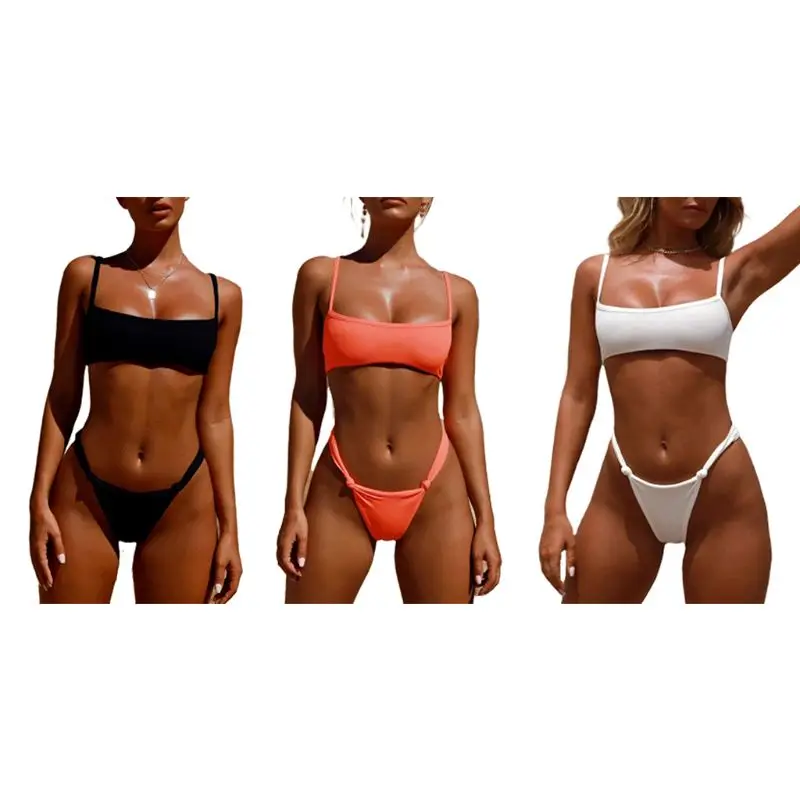 Women Sexy Two Piece Bikini Set Ribbed Vertical Stripes Solid Color Swimsuit Square Neck Push Up Crop Top Low Waist Knotted Wais
Women Sexy Two Piece Bikini Set Ribbed Vertical Stripes Solid Color Swimsuit Square Neck Push Up Crop Top Low Waist Knotted Wais