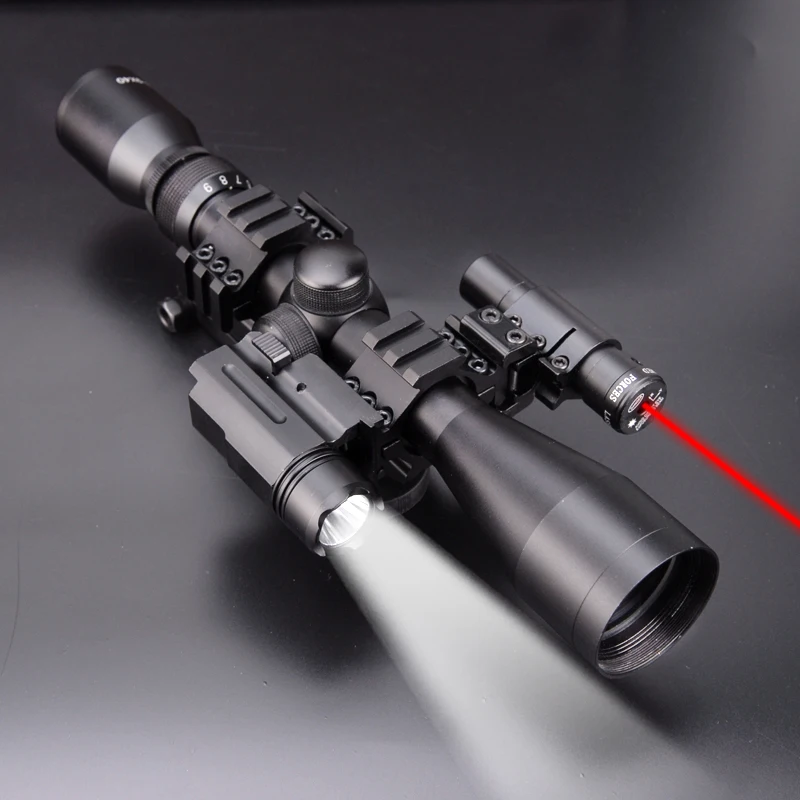 4 in 1 NEW 3-9x40 Hunting Scope Optics+QD 3 Side Rail Mounts+ 800 LUMS Tactical Flashlight + Tactical Red Dot Laser Sights
4 in 1 NEW 3-9x40 Hunting Scope Optics+QD 3 Side Rail Mounts+ 800 LUMS Tactical Flashlight + Tactical Red Dot Laser Sights