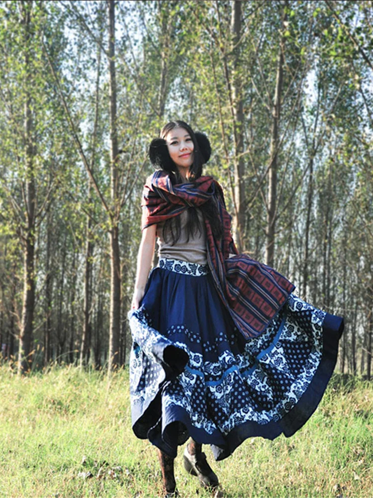 MX Spring Autumn Vintage Ethnic Floral Print Handmade Tie-Dyeing Expansion Skirts All-Match Blue Cotton A-Line Long Skirts
MX Spring Autumn Vintage Ethnic Floral Print Handmade Tie-Dyeing Expansion Skirts All-Match Blue Cotton A-Line Long Skirts