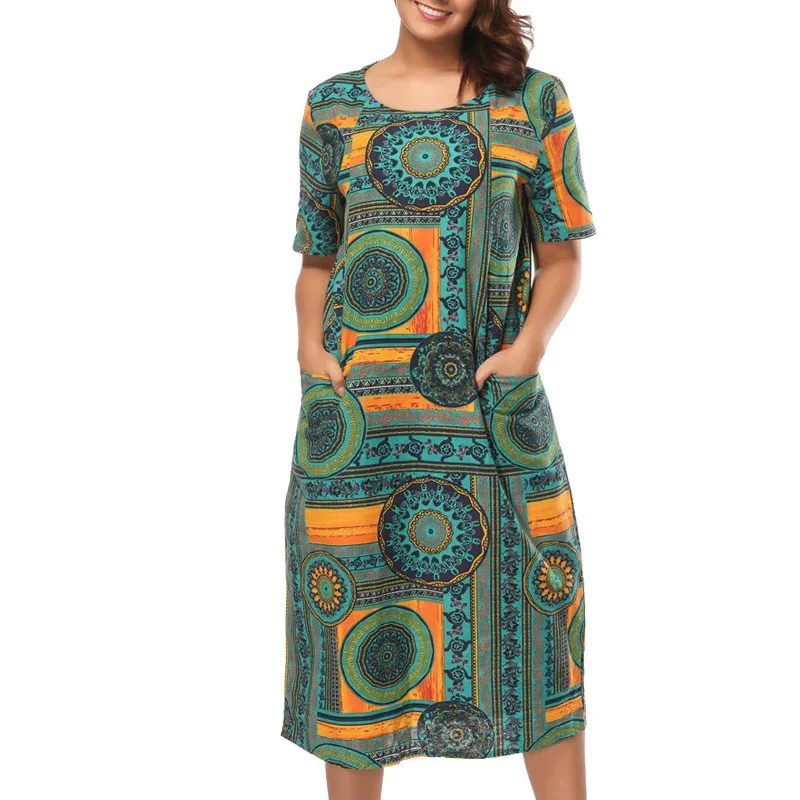 2019 summer new plus size 5XL women's bohemian ethnic style printed cotton and linen ladies dress and mid-Calf
2019 summer new plus size 5XL women's bohemian ethnic style printed cotton and linen ladies dress and mid-Calf
