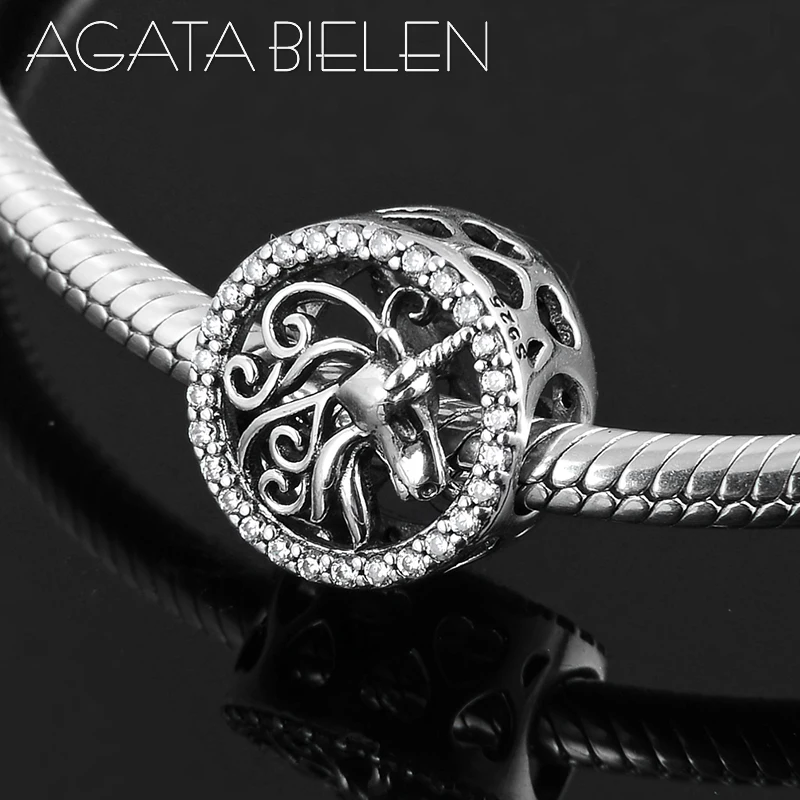 Fashion Clear zircon unicorn 925 Sterling Silver round fine beads Fit Original Pandora Charms Bracelets making | Украшения и
