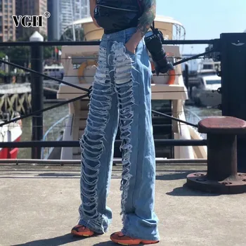 VGH 2019 Wide Leg Blue Jeans For Women High Waist Button Pockets Hole Loose Full Length Pants Female Fashion New Casual Summer
VGH 2019 Wide Leg Blue Jeans For Women High Waist Button Pockets Hole Loose Full Length Pants Female Fashion New Casual Summer