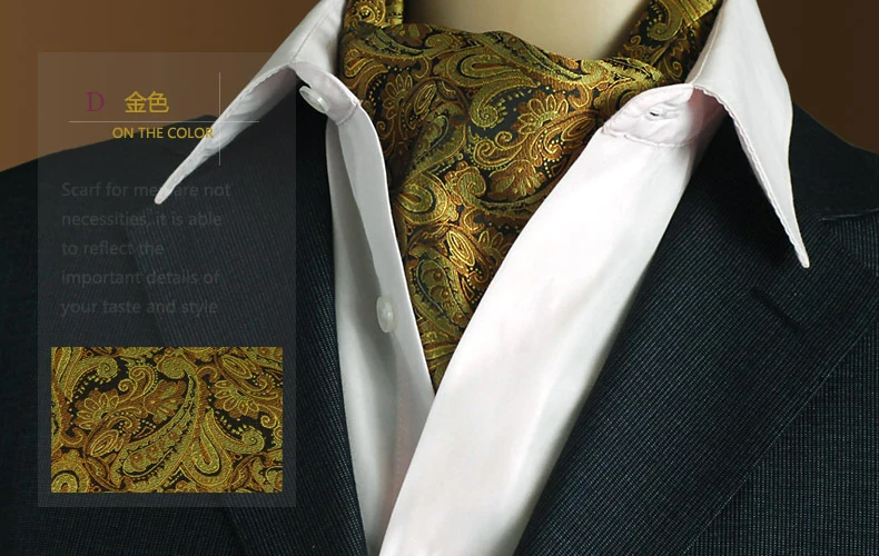 JT_ Men Silk Cravat Scarves Paisley Solid Ascot Wedding Party Self-tied Ties E 