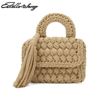 Estelle Wang Cotton Fabric Small Top-handle Tassel Bags Fashion Women Knitting Summer Handmade Knitted Travel Handbag Cloth bag
Estelle Wang Cotton Fabric Small Top-handle Tassel Bags Fashion Women Knitting Summer Handmade Knitted Travel Handbag Cloth bag
