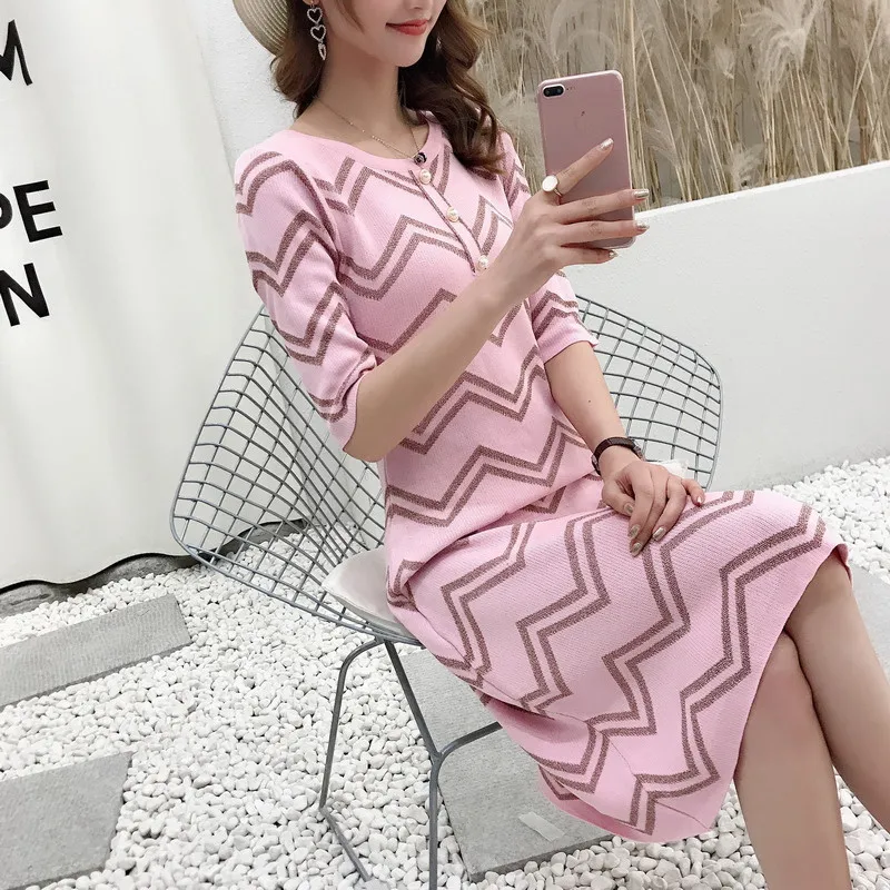 Women Ice Silk Knitted O Neck Half Sleeve Dress Female Elegant Patch Work Stripe 2020 New Casual Vestido Long Sleeve
Women Ice Silk Knitted O Neck Half Sleeve Dress Female Elegant Patch Work Stripe 2020 New Casual Vestido Long Sleeve
