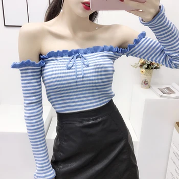 New Fashion 2019 Women Sweater Wooden Ear Slash Neck Long Sleeve Strap Striped Sweater Female Slim Body Sexy Sweater Top
New Fashion 2019 Women Sweater Wooden Ear Slash Neck Long Sleeve Strap Striped Sweater Female Slim Body Sexy Sweater Top