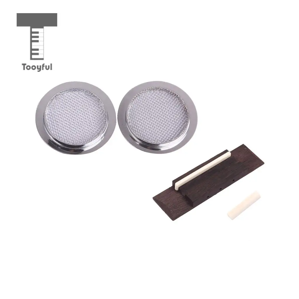 Chrome Guitar Sound Hole Inserts+Rosewood Bridge Saddle Nut for Resonator Cigar Box Guitar