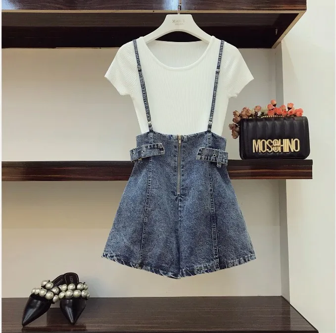 2019 New Fashion Summer Women Girls Simple White T Shirt + Sling Denim Wide-legged Shorts Two Piece Students Jeans Shorts Set
2019 New Fashion Summer Women Girls Simple White T Shirt + Sling Denim Wide-legged Shorts Two Piece Students Jeans Shorts Set