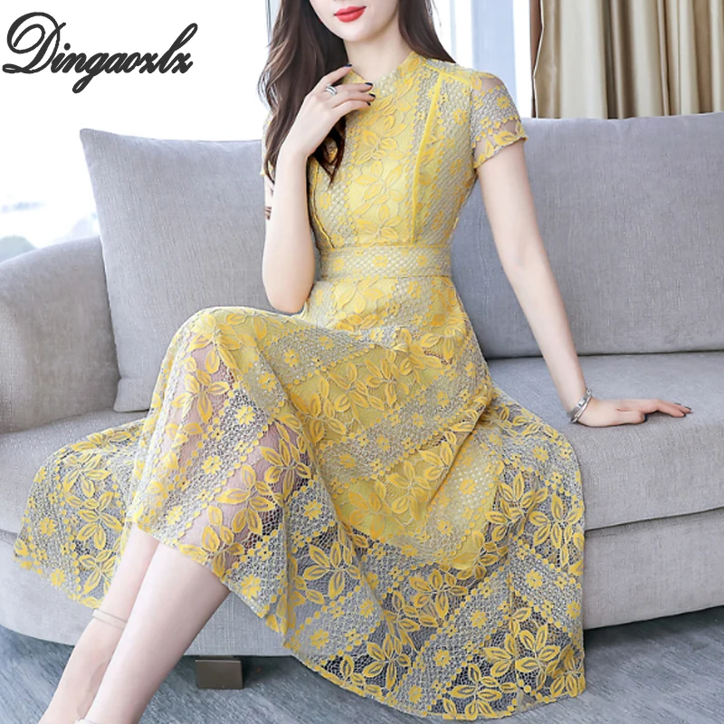 Dingaozlz Summer Short Sleeve Lace Dress Elegant Slim Women Party dress Plus size Vestidos Hollow out Casual dress
Dingaozlz Summer Short Sleeve Lace Dress Elegant Slim Women Party dress Plus size Vestidos Hollow out Casual dress