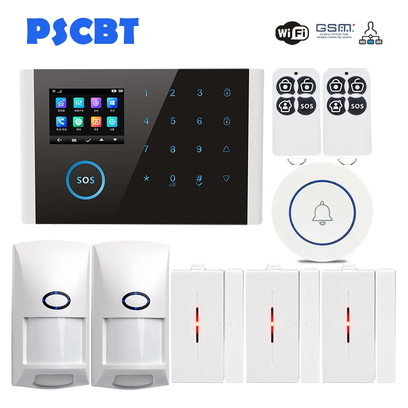 PSCBT Wireless SIM GSM Home Burglar Security LCD Touch Keyboard WIFI GSM Alarm System Sensor kit English,Russian,Spanish Voice
PSCBT Wireless SIM GSM Home Burglar Security LCD Touch Keyboard WIFI GSM Alarm System Sensor kit English,Russian,Spanish Voice