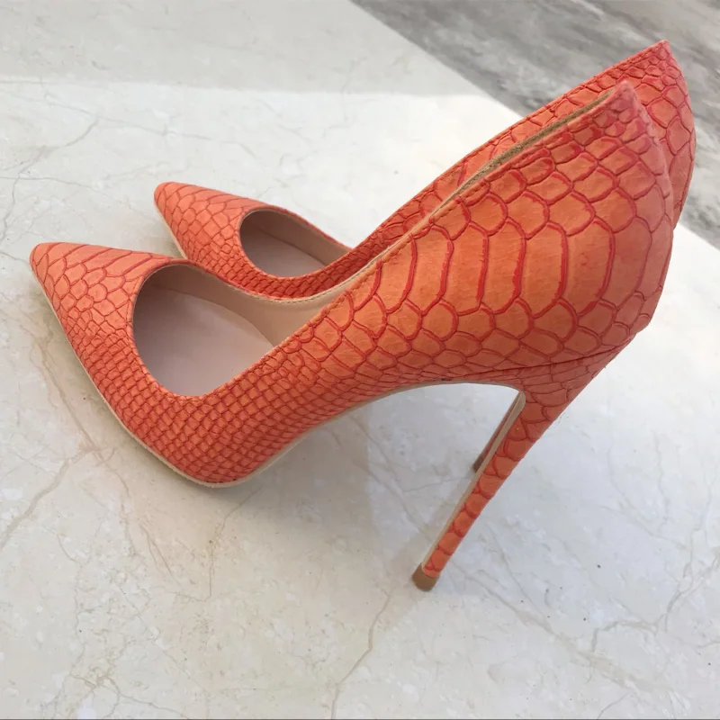 New European and American orange snake skin pattern pointed high heel shoes 12cm fine with shallow shoes, female 10cm orange
New European and American orange snake skin pattern pointed high heel shoes 12cm fine with shallow shoes, female 10cm orange