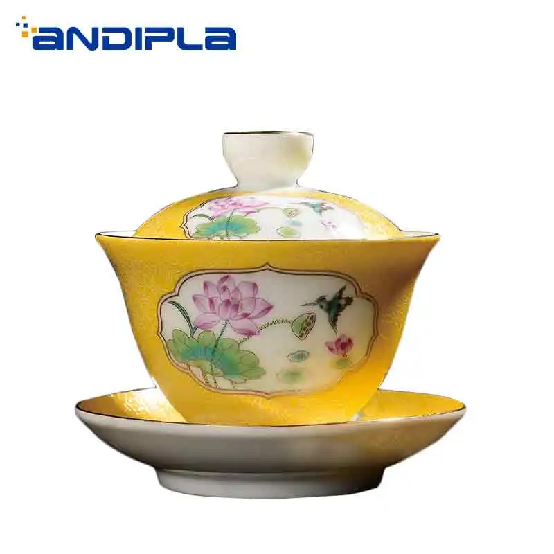 

150ML Jingdezhen Vintage Lotus Pattern Ceramic Porcelain Teapot Lid Saucer Kit Chinese Kung Fu Tea Set Gaiwan Pu'er Tea Kettle