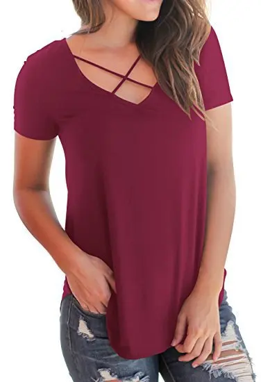 2019 spring and summer new Female T-shirt fashion chest cross V-neck short-sleeved loose T-shirt women's clothing
2019 spring and summer new Female T-shirt fashion chest cross V-neck short-sleeved loose T-shirt women's clothing