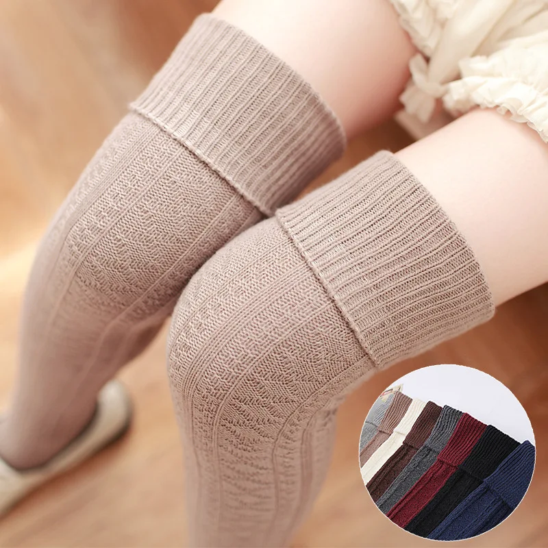 Image 2016 New Cheap Fashion Woman Wool Braid Over The Knee Socks Sexy Long Thigh High Stockings Twist Warm Winter Free Shipping