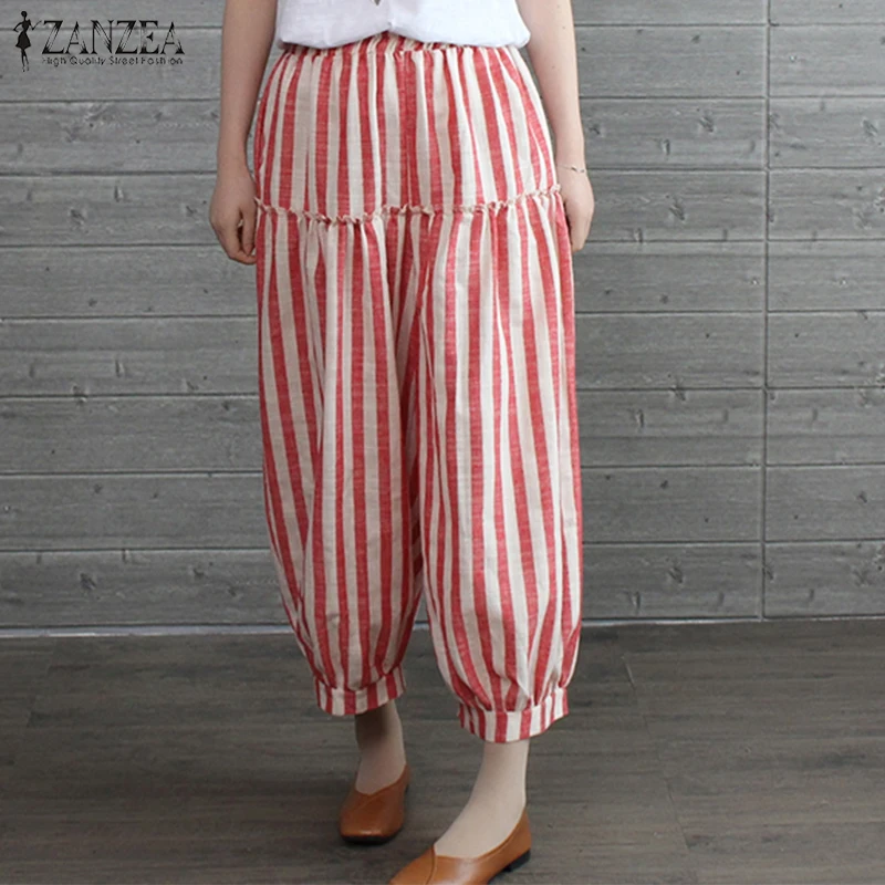 ZANZEA 2019 Summer Women Casual Striped Lantern Wide Leg Pants Elastic Waist Pockts Baggy Trousers Long Harem Pants Pantalon 5XL
ZANZEA 2019 Summer Women Casual Striped Lantern Wide Leg Pants Elastic Waist Pockts Baggy Trousers Long Harem Pants Pantalon 5XL